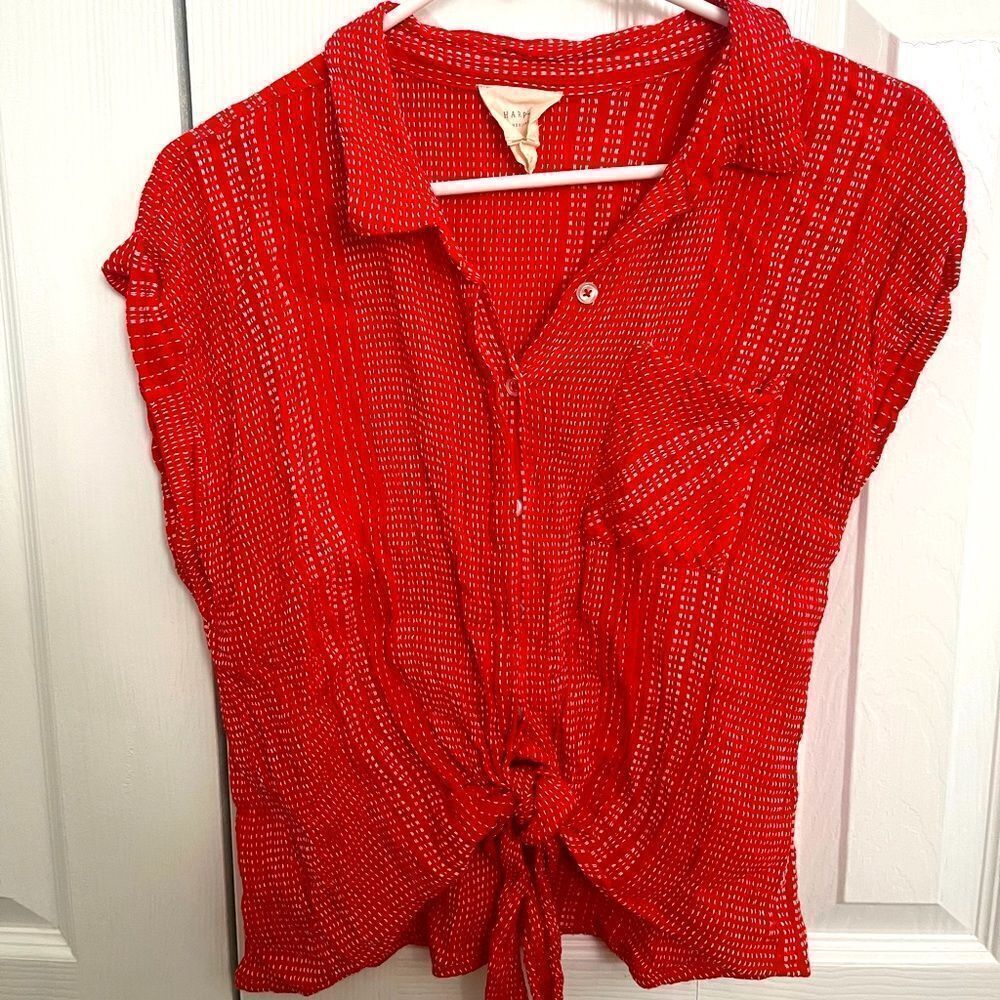 Red and White Harper Blouse, Size Large.